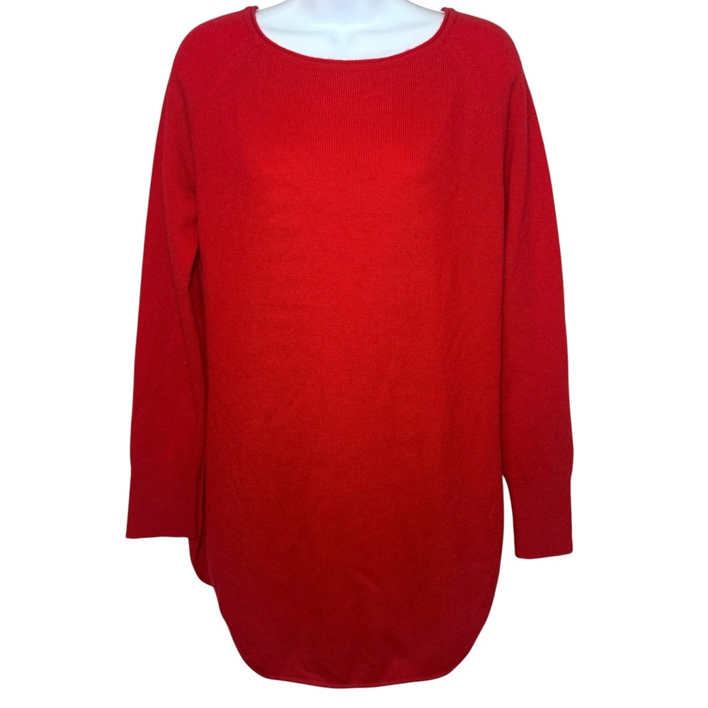 Halogen Red Wool Cashmere Blend Tunic Sweater Womens Small‎ Round Neck Pullover